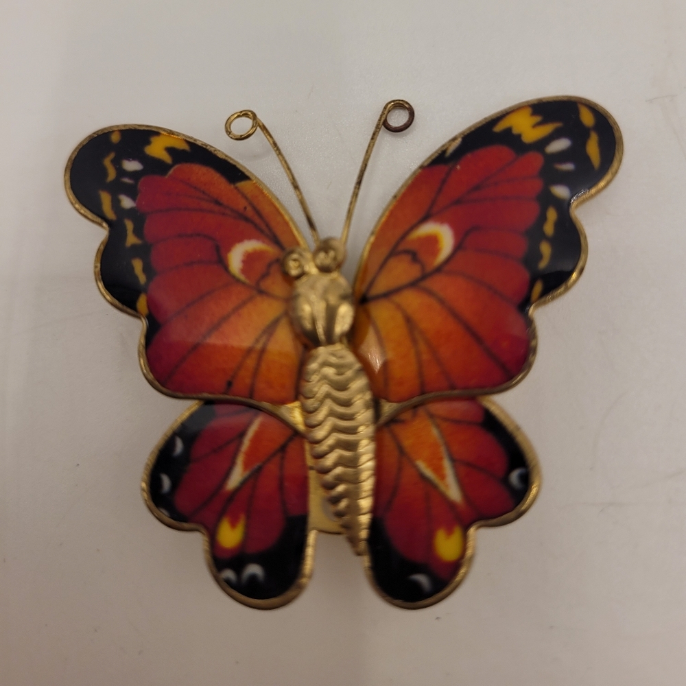 Vintage Gold Tone and Enamel Butterfly Brooch Pin